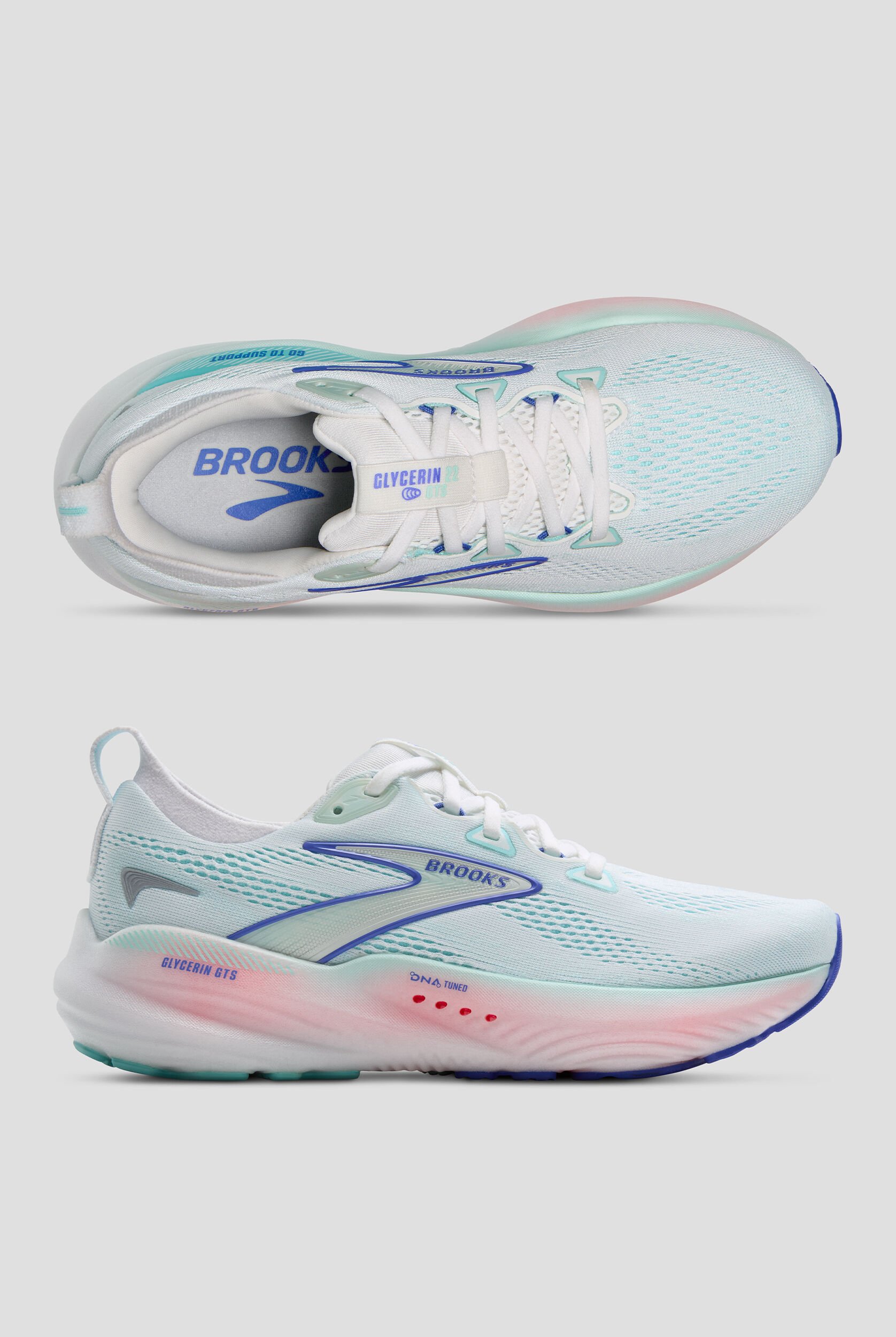 Brooks Women's Glycerin GTS 22 White/Limpet Shell/Amparo Blue
