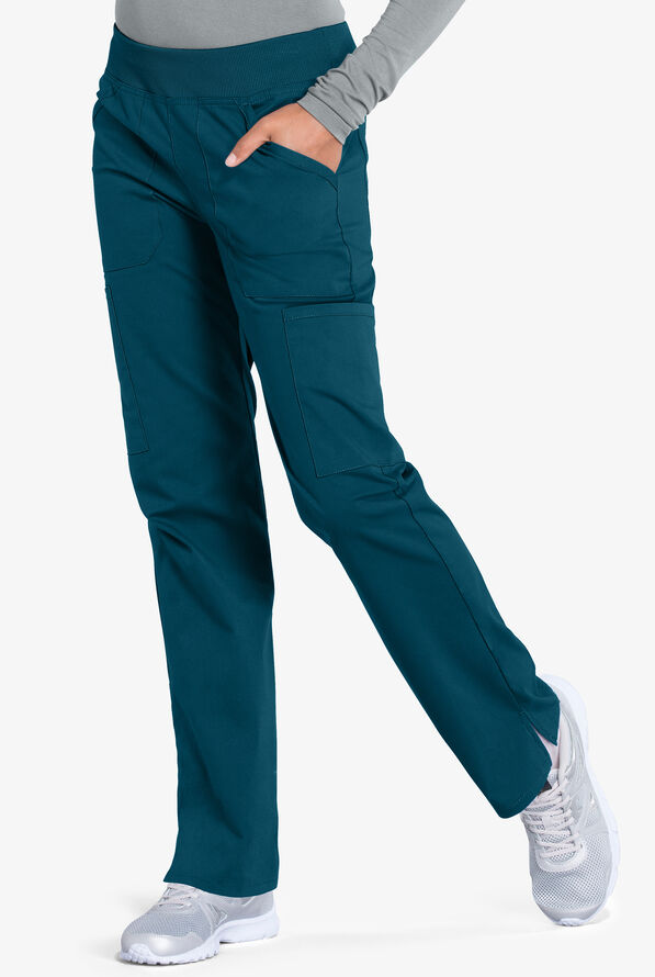 Cherokee Workwear Professionals Women's 6-Pocket STRETCH Pull-On Scrub Pants - Tall - Caribbean Blue - 1