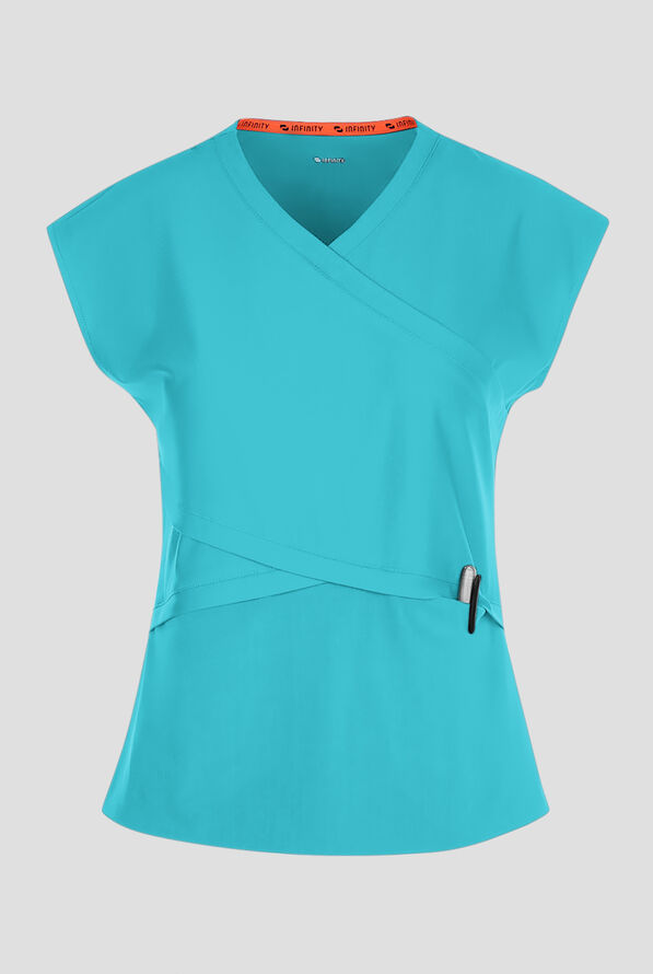 Infinity GNR8 Kinetic Knit Women's 3-Pocket STRETCH Dolman Wrap V-Neck Scrub Top - Aquaturque - 1