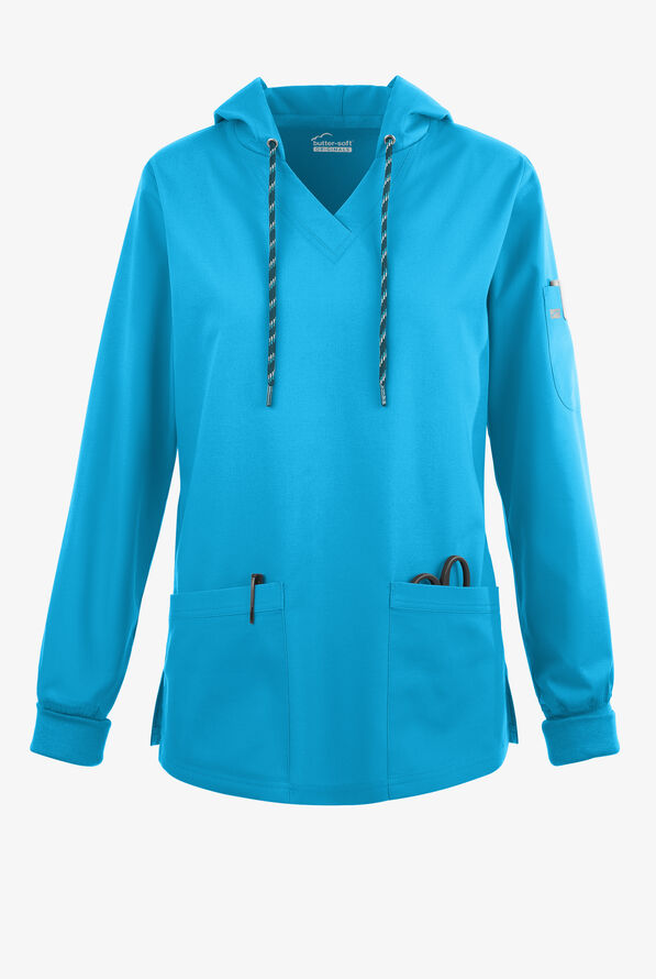Strictly Scrubs Women's 5-Pocket Long Sleeve Pullover Hoodie - Turquoise - 1