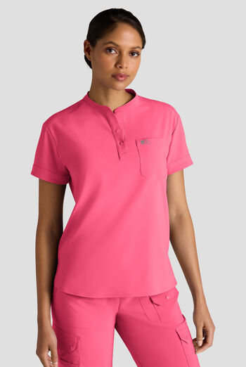 Blusa m&eacute;dica Easy STRETCH tipo henley con 1 bolsillo para mujer