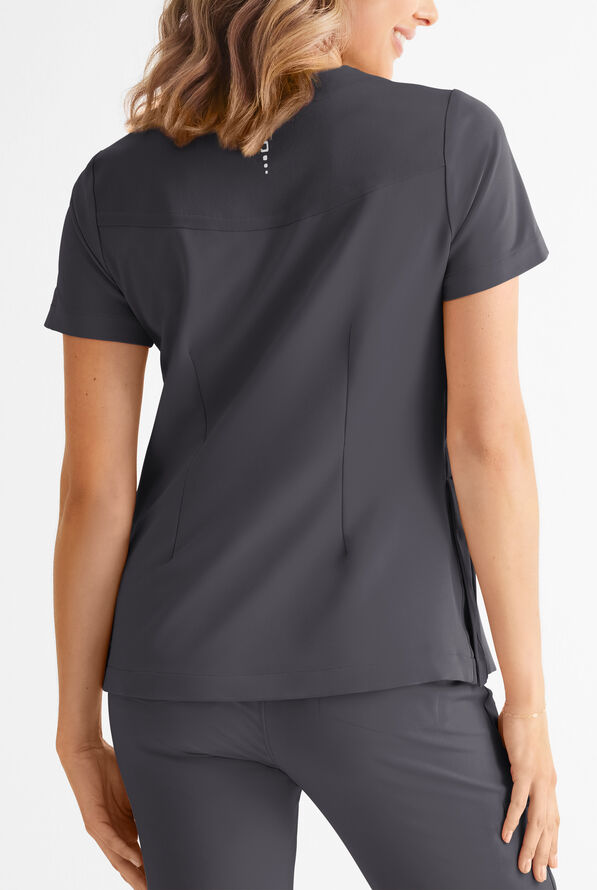 360 by Healing Hands Stella Women's 1-Pocket STRETCH Side Snap V-Neck Scrub Top - Pewter - 4