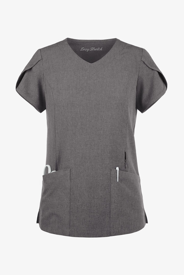Blusa médica Easy STRETCH Daisy con cuello en V y 4 bolsillos para mujer - Graphite Heather - 1