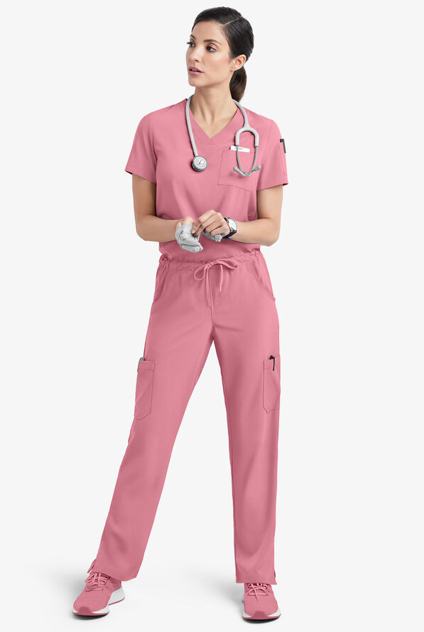 Easy STRETCH Chloe Women's 3-Pocket V-Neck Tuck-In Scrub Top - Cashmere Rose - 2