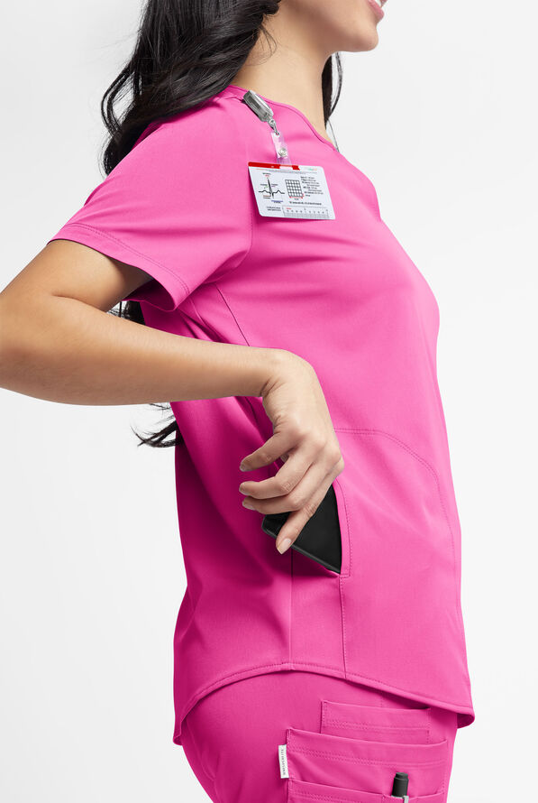 WhisperLite Alba Women's 3-Pocket Notched Neck Scrub Top - Glam Pink - 3