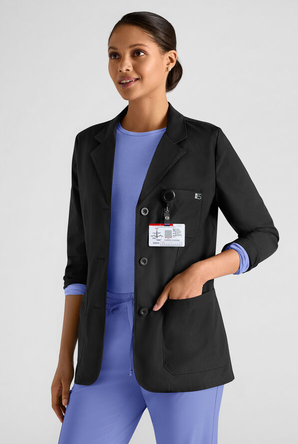 Easy STRETCH Simone Women’s 29 1/2"  5-Pocket Consultation Scrub Lab Coat - Onyx Black - 1