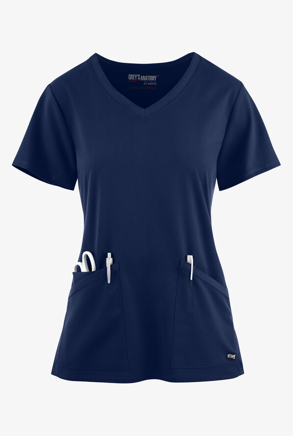 Grey's Anatomy by Barco Spandex STRETCH Serena Women's 3-Pocket V-Neck Scrub Top - Indigo - 1