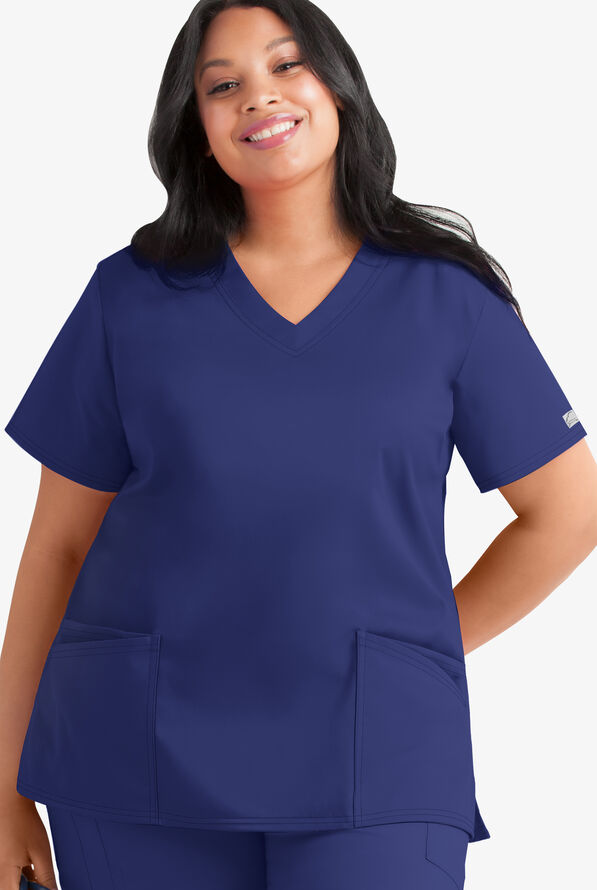Blusa m&eacute;dica UA Butter-Soft STRETCH en talla grande con cuello en V y 4 bolsillos para mujer - Galaxy - 1