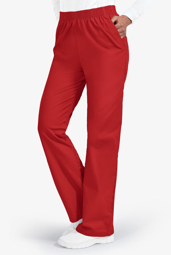 Butter-Soft Core Women's 2-Pocket Elastic Waist Scrub Pants - Tall - Red - 1