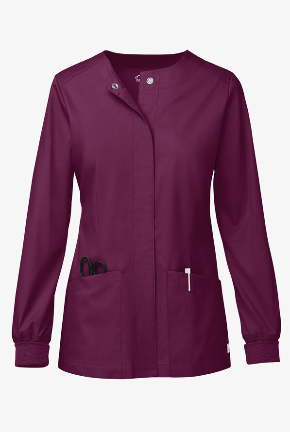 Butter-Soft STRETCH Women's 2-Pocket Long Sleeve Snap Front Scrub Jacket - Wine - 1