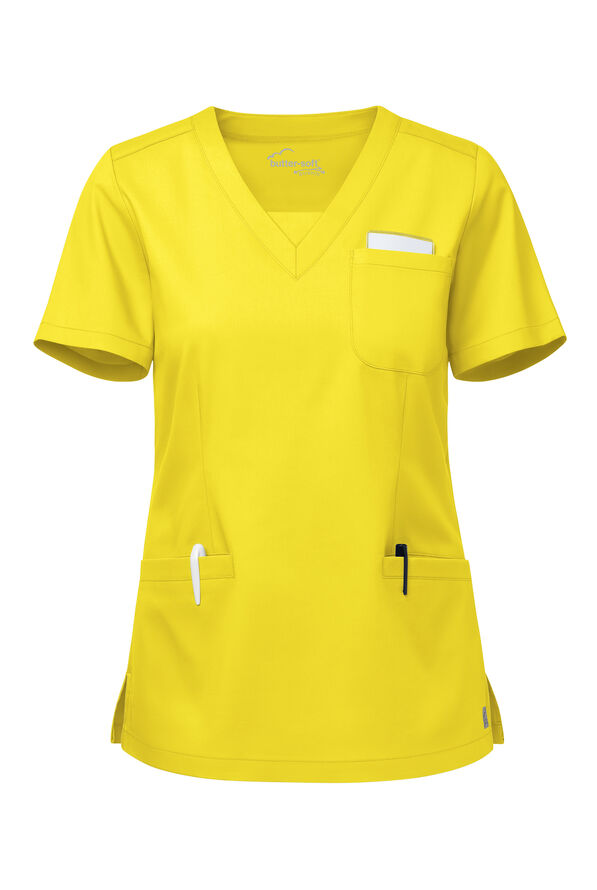 Blusa m&eacute;dica UA Butter-Soft STRETCH con cuello en V y 3 bolsillos de ojal para mujer - Bright Daffodil - 1