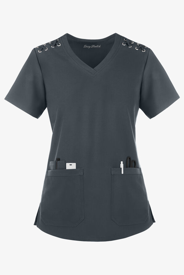Blusa médica Easy STRETCH Leila con ojales y lazos para mujer - Pewter - 1