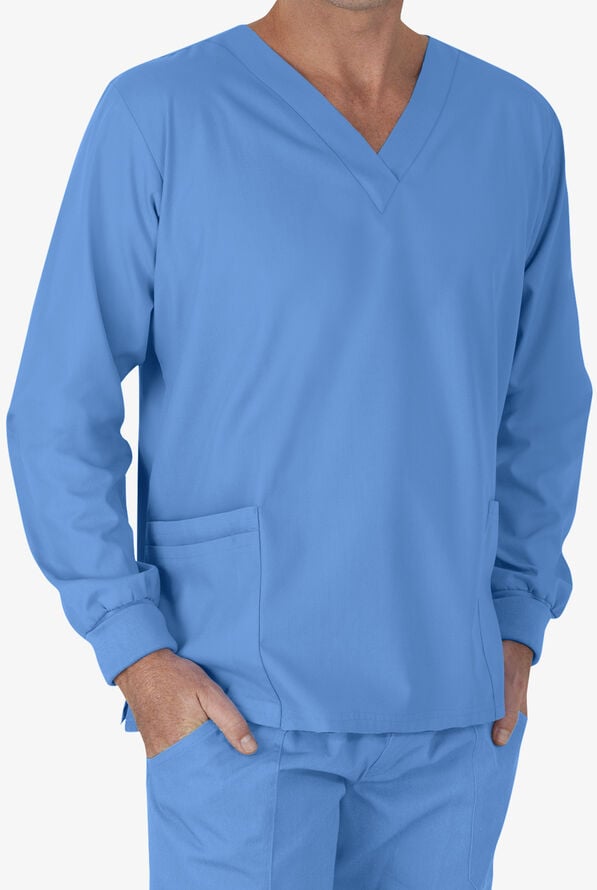 Butter-Soft Core Unisex 5-Pocket Long Sleeve Scrub Top - Ceil Blue - 4