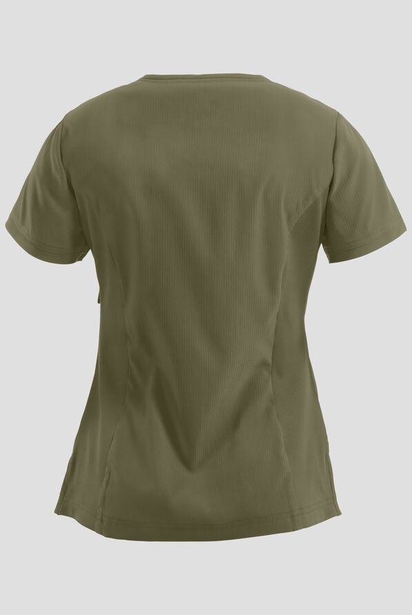 koi Lite&trade; Philosophy Women's 3-Pocket Mock Wrap Side Zipper Scrub Top - Olive - 4