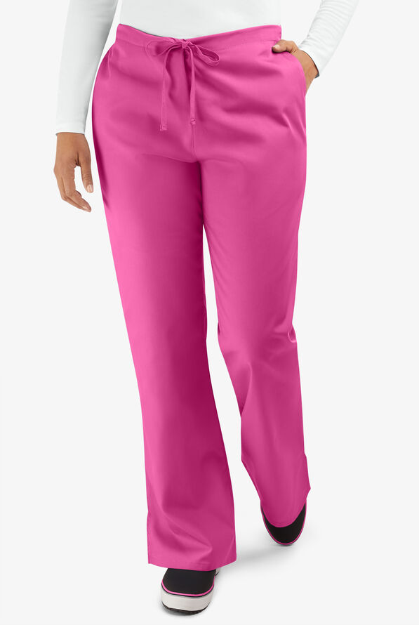 Cherokee Workwear Women's 3-Pocket Flare Leg Drawstring Scrub Pants - Tall - Shocking Pink - 1
