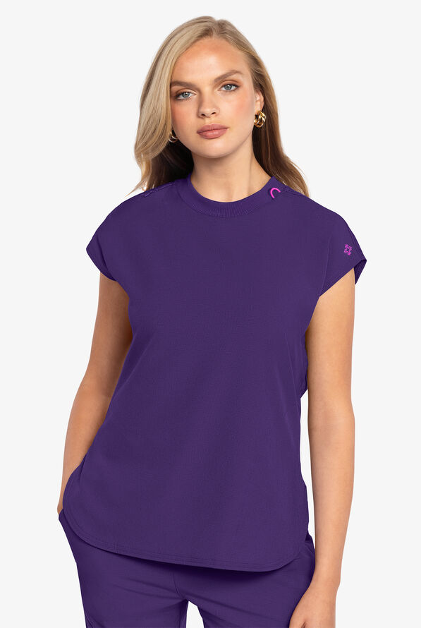 Med Couture Amp Women's 2-Pocket STRETCH Tuck in Dolman Crew Neck Scrub Top - Purple Surge - 2