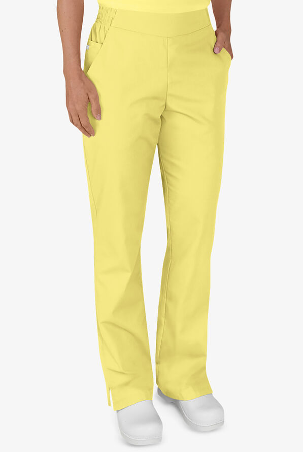 Butter-Soft STRETCH Women's 2-Pocket Flat Front with Back Elastic Scrub Pants - Lemon Sherbet - 1