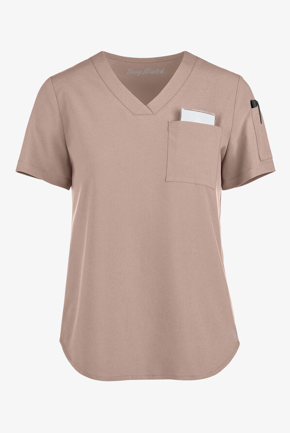 Easy STRETCH Chloe Women's 3-Pocket V-Neck Tuck-In Scrub Top - Mocha Meringue - 1