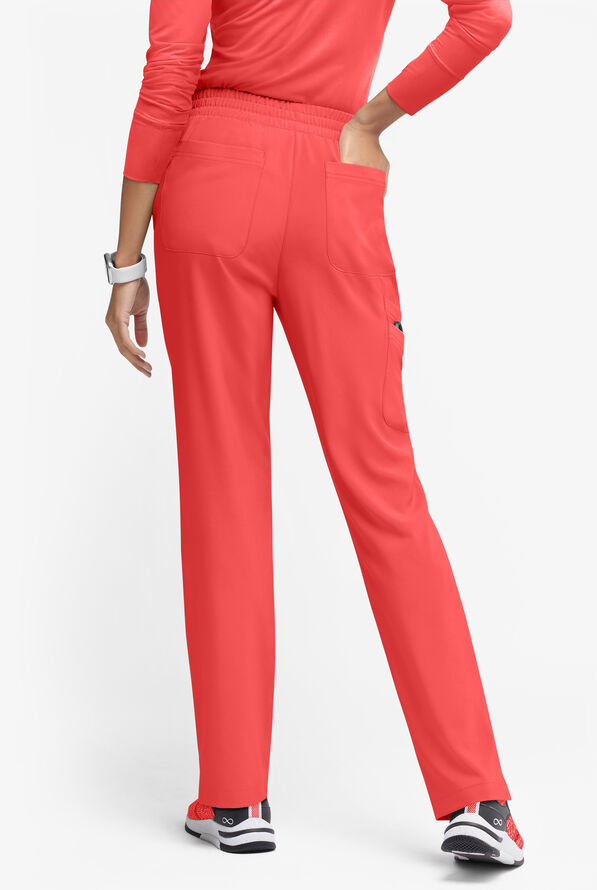 Easy STRETCH Naya Women’s Natural Waist 6-Pocket Straight Leg Scrub Pants - Petite - Radiant Red/Apricot Crush - 5
