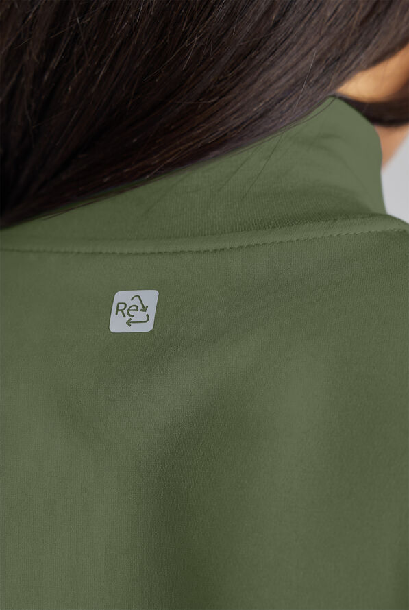 ReSurge Rhine Women's 5-Pocket Oversized Half Zip Stand Collar Scrub Top - Light Olive - 6