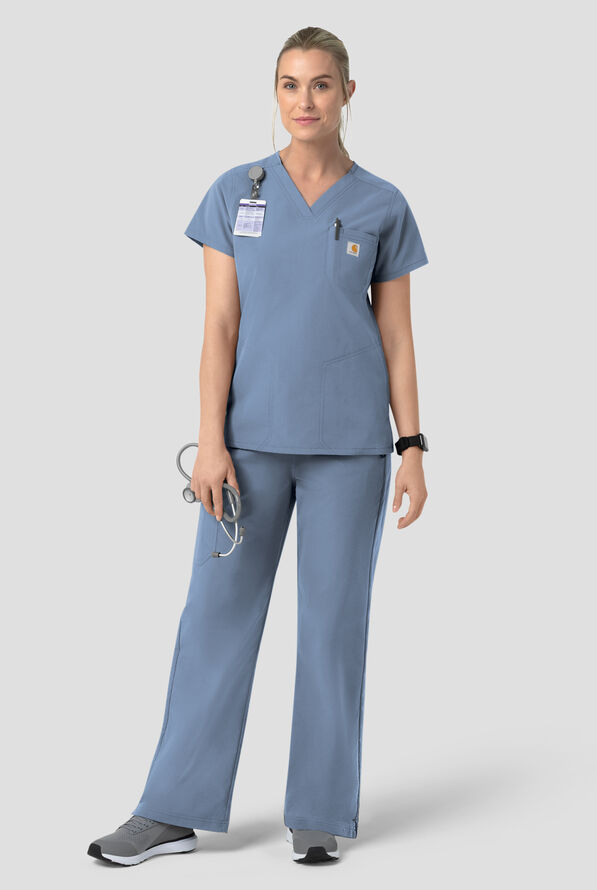 Carhartt FLD & RSCU Rugged Flex Women's 4-Pocket STRETCH V-Neck Scrub Top - Rolling Thunder - 6
