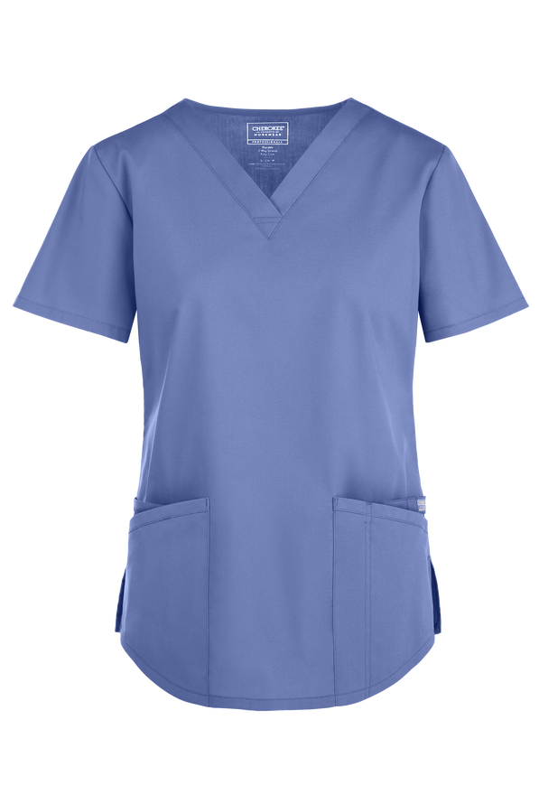 Cherokee Workwear Professionals Women's 3-Pocket STRETCH V-Neck Scrub Top - Ceil Blue - 1