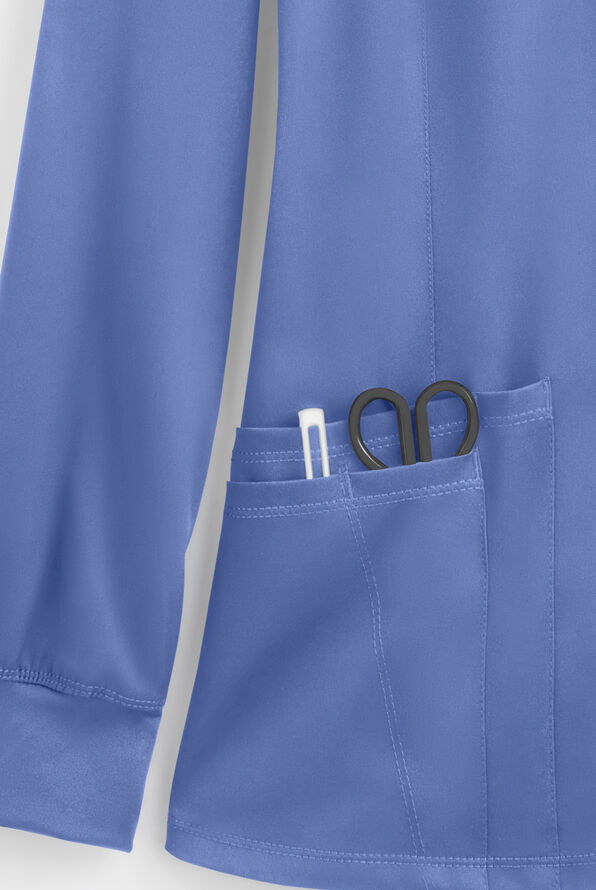 HH Works by Healing Hands Megan Women's 4-Pocket STRETCH Round Neck Warm-Up Scrub Jacket - Ceil Blue - 4