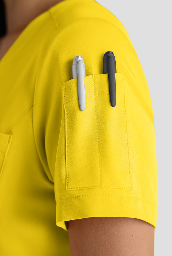 ReSurge Diamond Women's 3-Pocket V-Neck Tuck In / Wear Out Scrub Top - Vibrant Yellow - 5