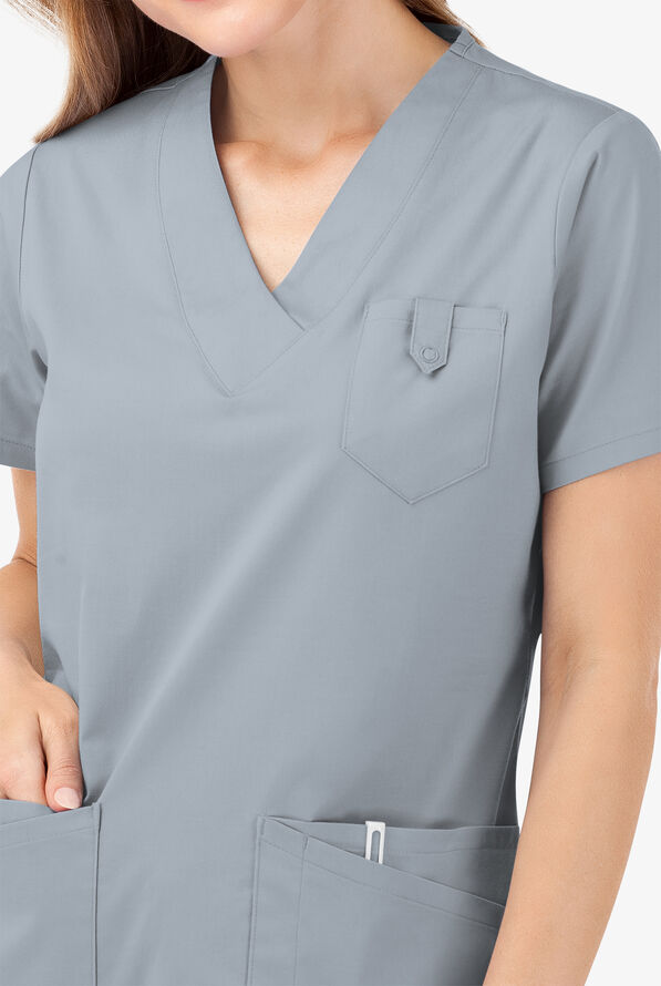 Butter-Soft STRETCH Women's 6-Pocket V-Neck Scrub Top - Silver - 3