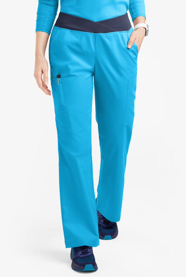 Pantalón médico Butter-Soft Originals Tall de tiro medio y cintura cruzada con piernas anchas y 7 bolsillos para mujer - Turquoise/Navy - 1