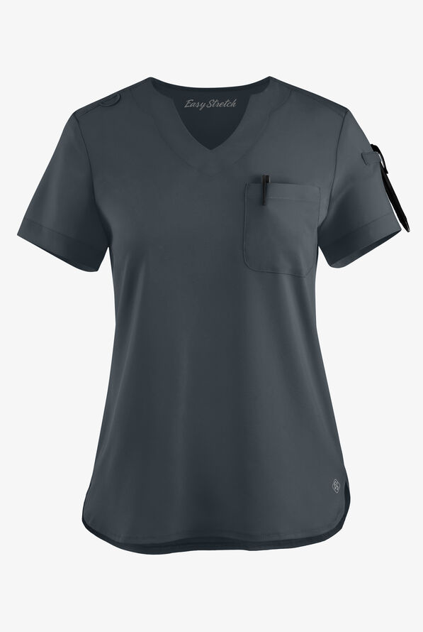 Easy STRETCH Nikki Women's 1-Pocket Scallop Neck Tuck-In Scrub Top - Pewter - 1