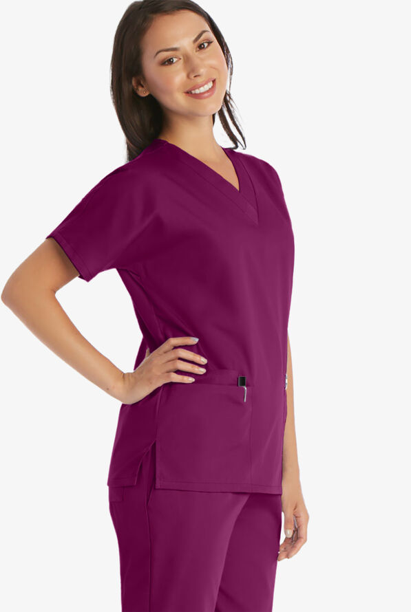 Cherokee Workwear Women's 3-Pocket V-Neck Scrub Top - Wine - 3