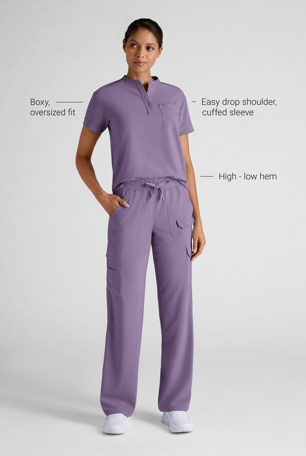 Easy STRETCH Bella Women's 1-Pocket Henley Scrub Top - Purple Dusk - 3
