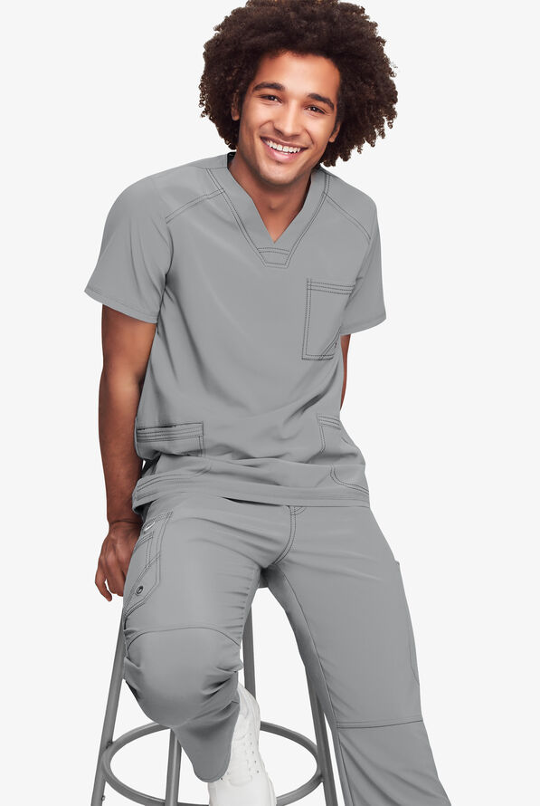 Camisa médica Cherokee Infinity con 2 bolsillos y paneles laterales de tejido para hombre  - Grey - 2
