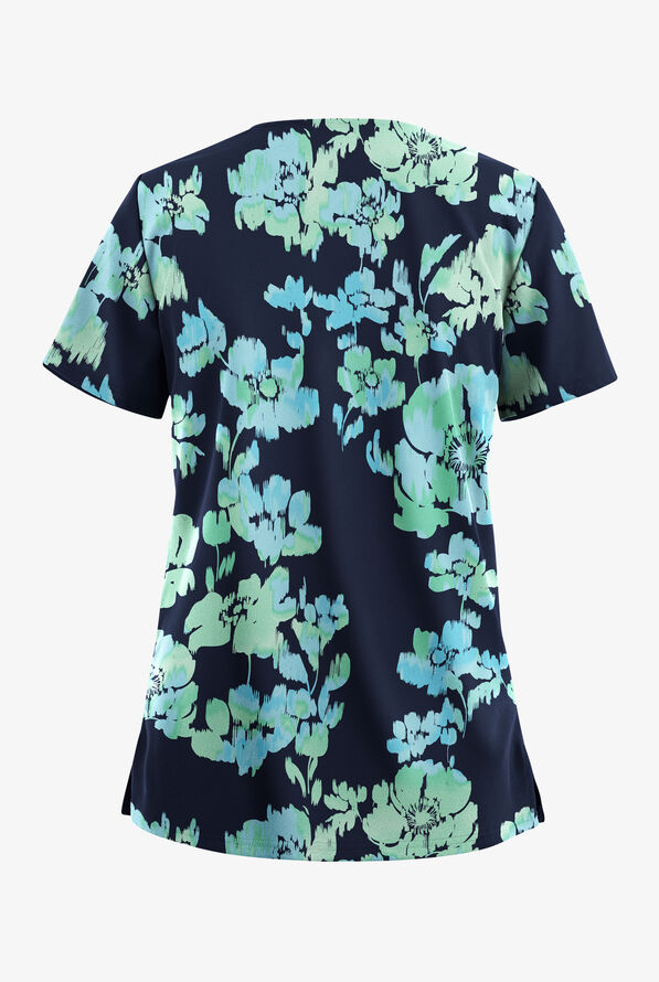 Blusa m&eacute;dica estampada Butter-Soft STRETCH Napoli Garden Navy con cuello en V y 2 bolsillos para mujer - null - 2