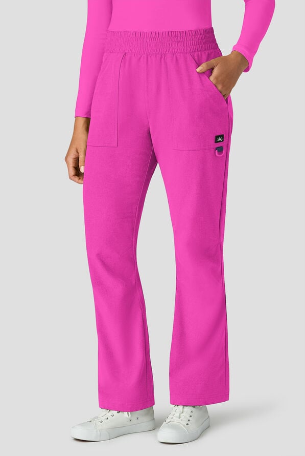 koi Solis Rory Women's 6-Pocket STRETCH High-Rise Boot-cut Scrub Pants - Hibiscus - 1