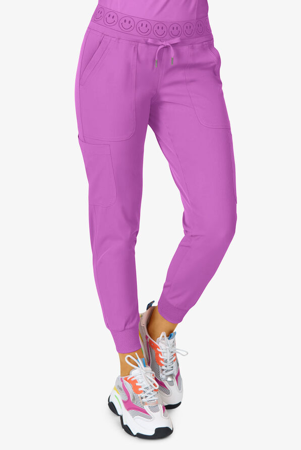 Pantalón médico Zavate Ava Therese Smile Face STRETCH estilo cargo jogger con cintura elástica y 6 bolsillos para mujer - Power Purple - 1