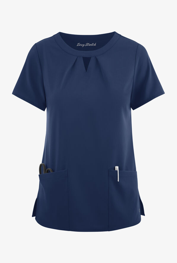 Easy STRETCH Salma Women’s 3-Pocket Keyhole Neck Scrub Top - Navy - 1