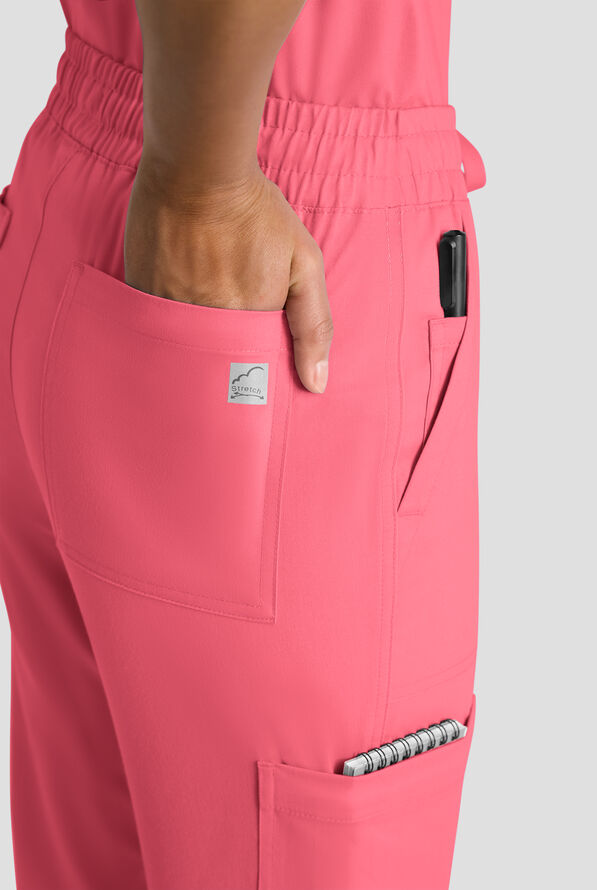 Butter-Soft STRETCH FLXTEK+ Women's 8-Pocket Straight Leg Cargo Scrub Pants - Petite - Rouge Rose - 4