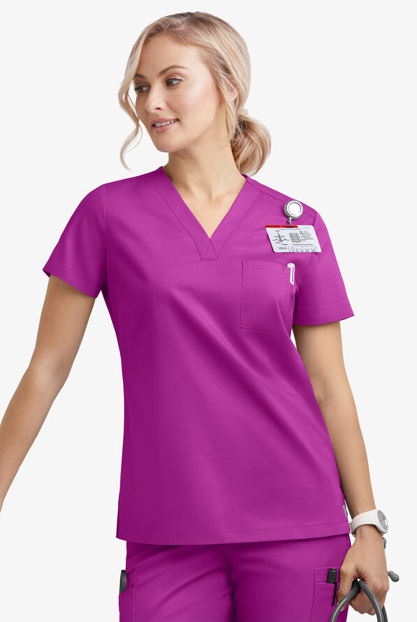 Blusa m&eacute;dica Butter-Soft STRETCH con cuello en V y 2 bolsillos para mujer - Vivid Violet - 3