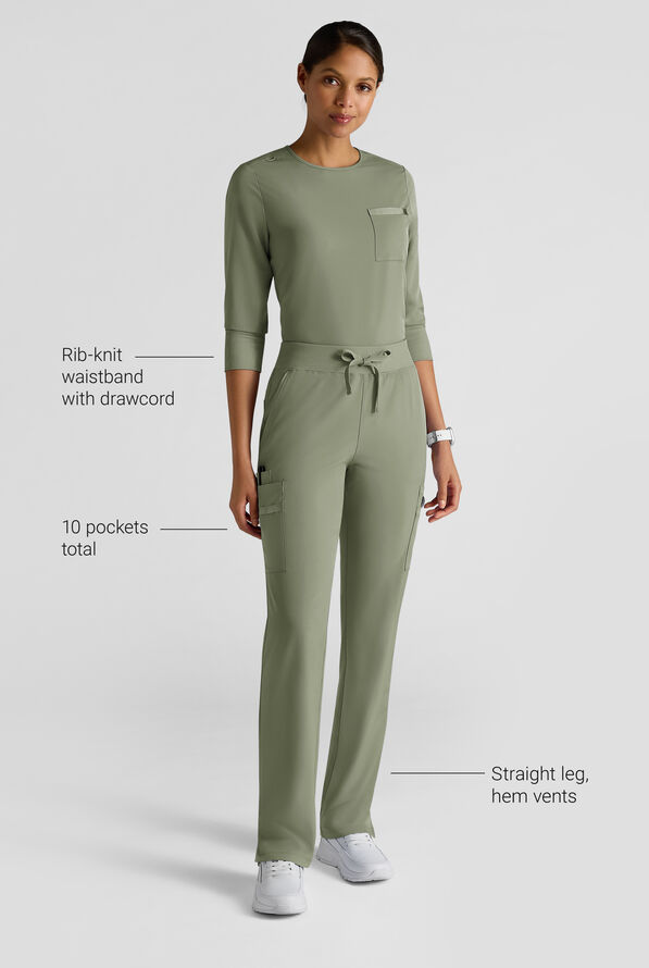 Pantalón médico WhisperLite de estilo moderno con piernas rectas para mujer - Olive Leaf - 3