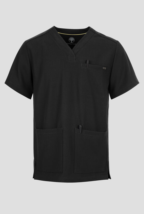 Camisa m&eacute;dica Healing Hands Quest Avery STRETCH con 4 bolsillos y cuello en Y para hombre - Black - 1