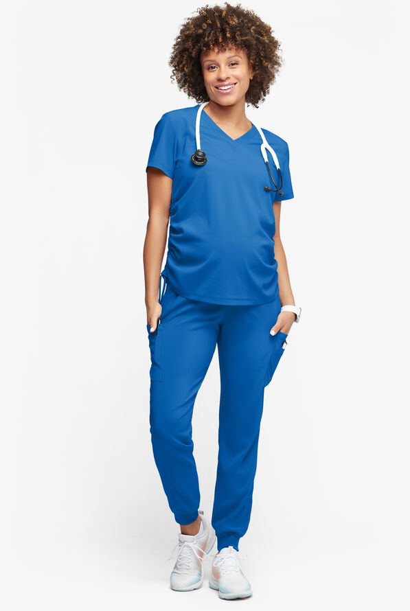 Easy STRETCH Chrissy Women's Maternity 4-Pocket Tapered Leg Jogger Scrub Pants - Royal - 5