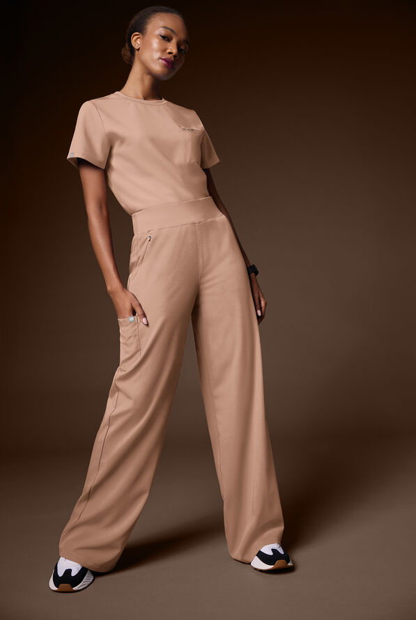 Hypothesis Y-Band Women's 6-Pocket Yoga-Style Knit Waist Wide Leg Scrub Pant - Terra - 6