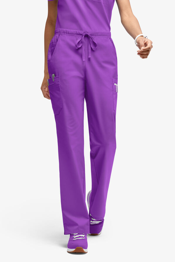Butter-Soft STRETCH Women’s 10-Pocket Mid Rise Straight Leg Scrub Pant - Petite - Wild Plum - 1