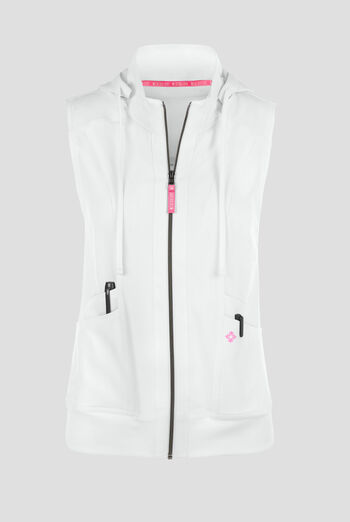 Med Couture Amp Women's 4-Pocket STRETCH Zip Front Removable Hoodie Scrub Vest