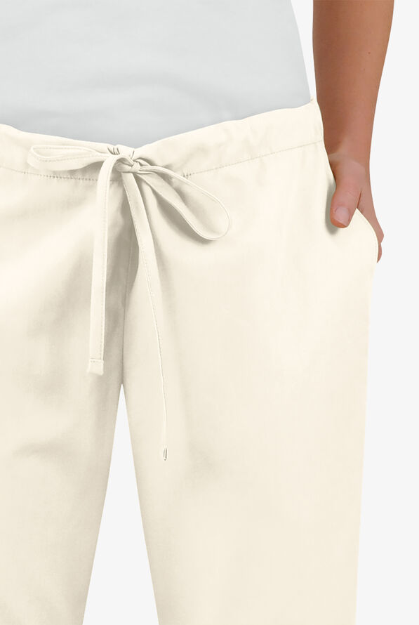 Butter-Soft Core Women's 4-Pocket Elastic Waist Back Drawstring Scrub Pants - Pearl - 3