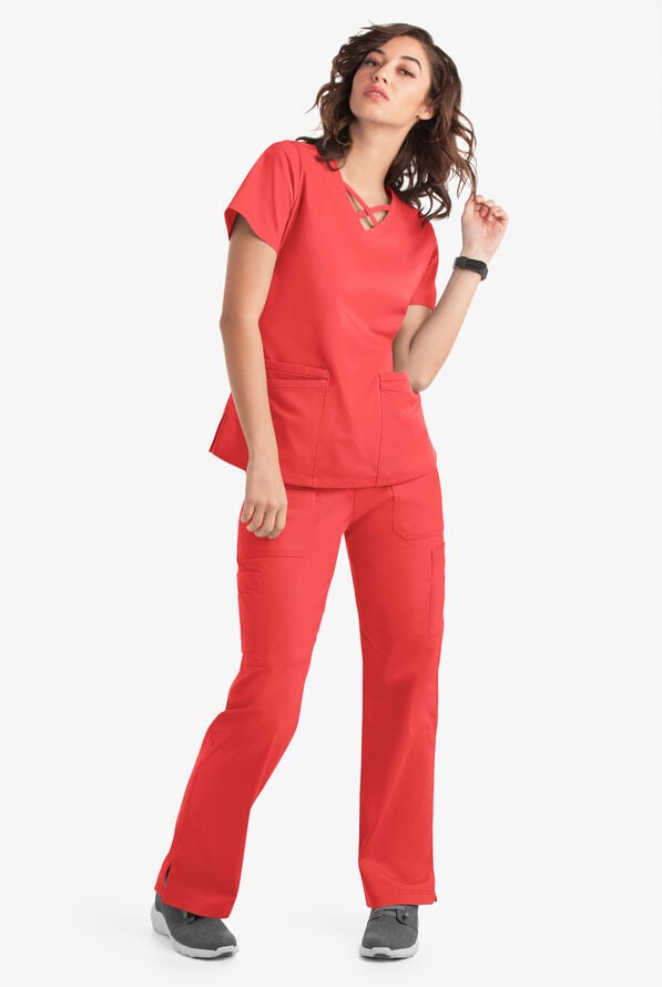 Blusa m&eacute;dica UA Butter-Soft STRETCH con lazos entrecruzados y 4 bolsillos para mujer - Radiant Red - 6