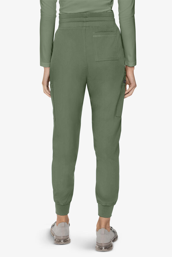Med Couture Touch Women's 6-Pocket STRETCH High Waisted Double Cargo Jogger Scrub Pants - Olive - 4