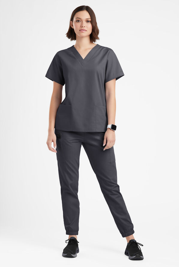 Butter-Soft Originals Women's 2-Pocket V-Neck Scrub Top - Pewter - 2
